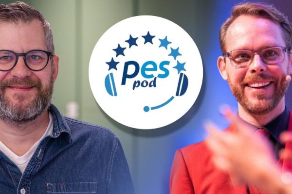 The guests of episode 24 of PESPod and the logo of the Podcast.