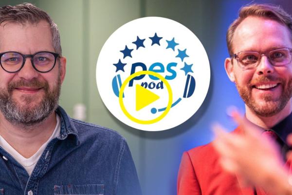 The guests of episode 24 of PESPod and the logo of the Podcast.